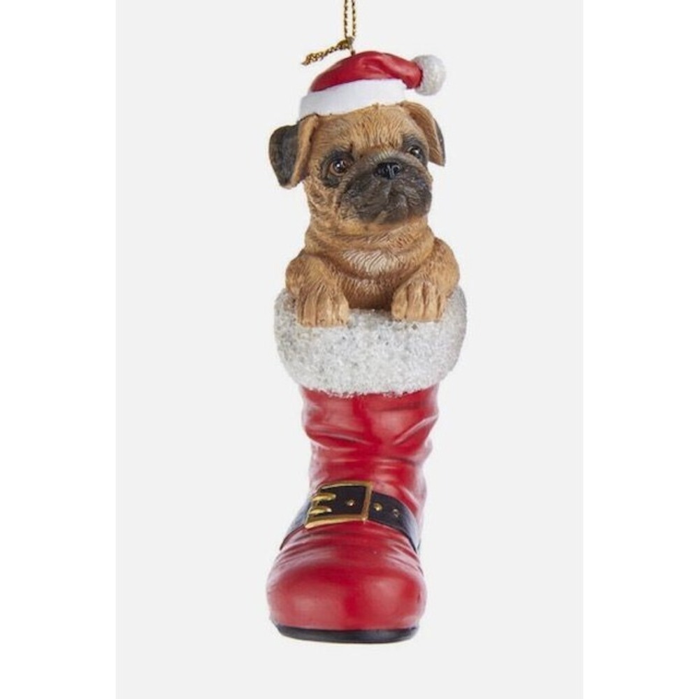 Pug Dog In Santa Boot Christmas Ornament 4" Kurt‎ Adler Pet Parade